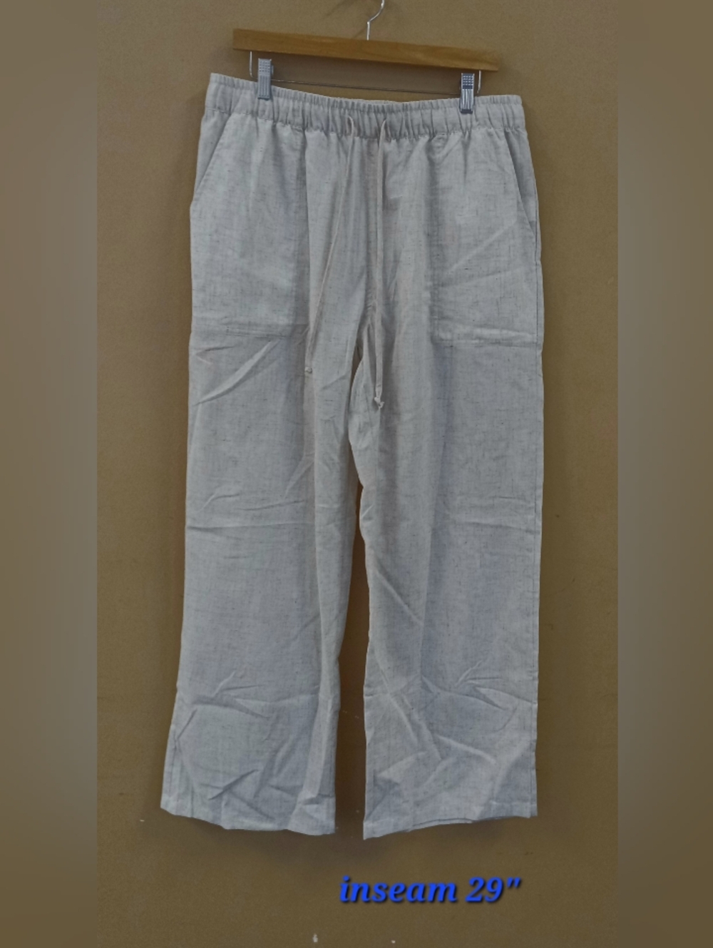 Men's Light Cream Drawstring Linen Blend Joggers